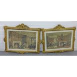 Pair of coloured prints in glazed and ornate gilt frames, sizes overall 55 x 48cm, (2)