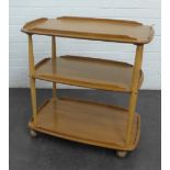 Ercol elm three tier trolley, 76 x 72cm