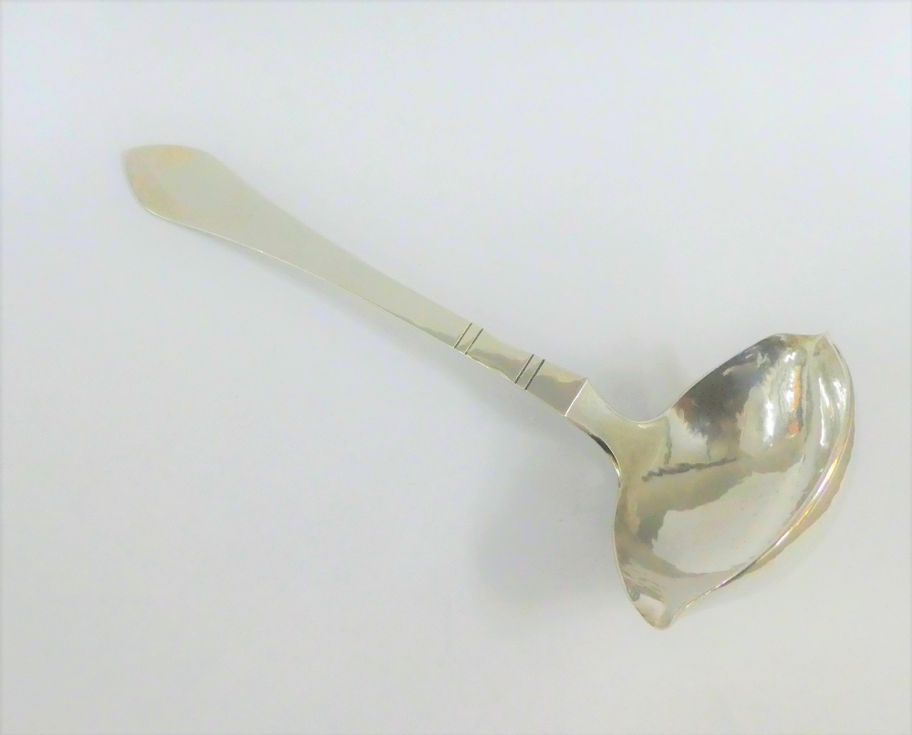 George Jensen, Denmark Sterling silver sauce ladle with hammered bowl, 20cm long