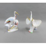 Hollohaza Hungarian porcelain Elephant and Cranes figure groups, with printed backstamps, tallest