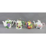 Collection of four teapots to include an Elephant and three floral moulded examples, (4)