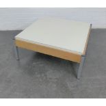 Retro low table with white laminated top on metal legs, 30 x 72cm
