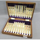 Walker & Hall mahogany canteen containing a set of twelve mother of pearl handed fruit knives and