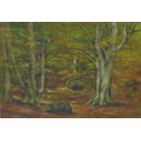 Marion Dodds 'Beech Trees Near Dunkeld' Oil on board, in a giltwood frame, 34.5 x 25cm