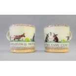 Pair of Nicholas Mosse pottery mugs - 'Co-operation is better than conflict', (2)