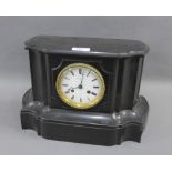 19th century French black slate mantle clock, the enamel dial inscribed Miroy Freres, Paris, a prize