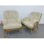 Pair of Ercol Windsor armchairs with upholstered seat and backs, 84 x 85cm (2)