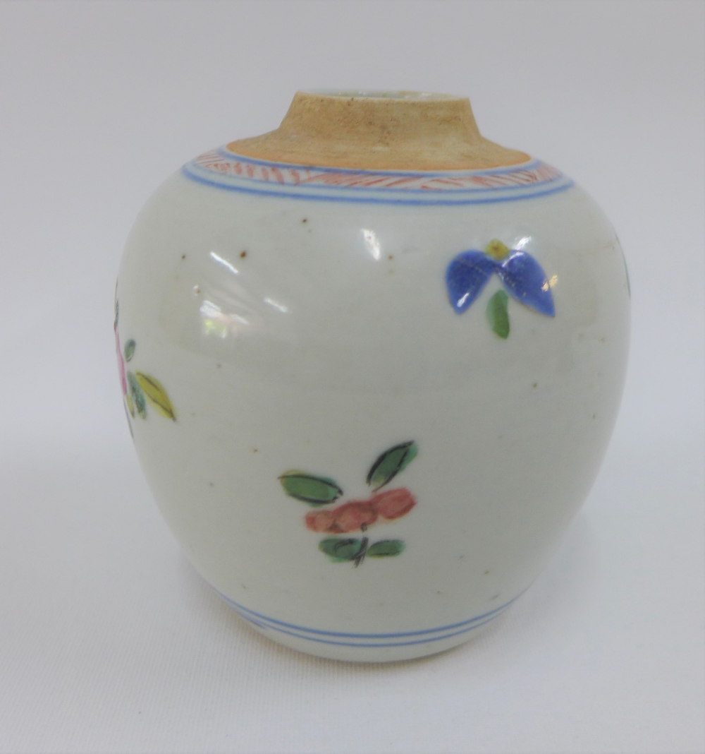 Chinese floral patterned pottery jar, 9cm high - Image 2 of 3