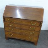 19th century mahogany secretaire chest, with a fall front opening to reveal a satinwood interior