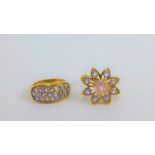 Two 9 carat gold tanzanite and morganite set dress rings (2)