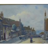 20th Century School Coastal Village with Figures Oil on board, apparently unsigned, framed, 28 x