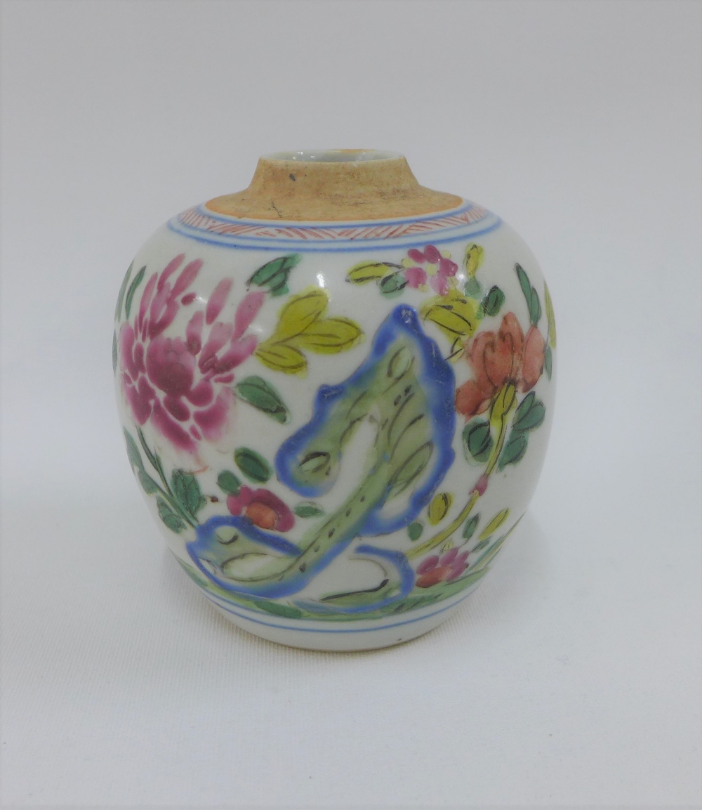 Chinese floral patterned pottery jar, 9cm high