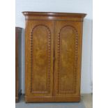 19th century Mahogany two door wardrobe with a fitted interior, 220 x 160 x 66cm