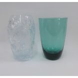 Green art glass vase and another, 23cm high (2)
