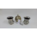 Pair of Epns vases and pierced hand warmer (3)