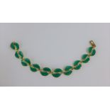 David Andersen Norwegian silver gilt and green enamel leaf bracelet, stamped with makers mark & 925S