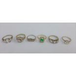 Six silver gemset rings (6)