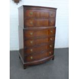 Reproduction tallboy bowfront chest with an arrangement of six long drawers, 122 x 76cm
