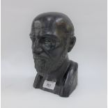 Black plaster bust of a gent, 21cm high
