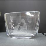Orrefors etched glass vase, signed to the base, 19 x 13cm