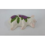 Griselda Hill Pottery 'Wemyss' sleeping pig in the plums pattern, 18cm long