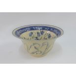 Scottish studio pottery bowl with cornflower pattern, 21cm diameter