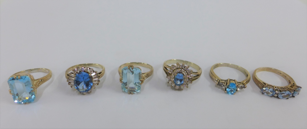 Six silver gemset rings (6)