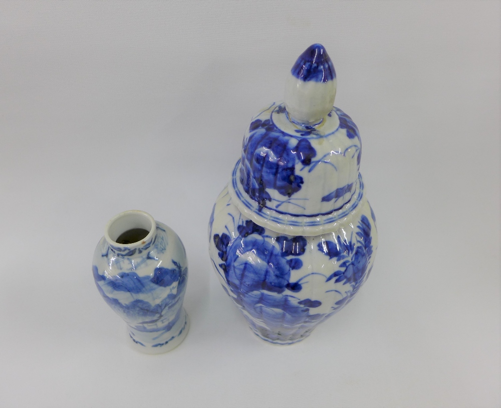 A Chinese blue and white high shouldered baluster vase, Kangxi mark to the base but likely later, - Image 2 of 5