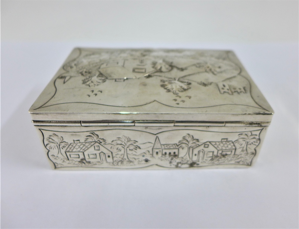 George III silver box of rectangular form the hinged lid with repousee landscape and cottage - Image 4 of 8