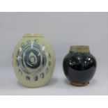 Gerald Lyons stoneware vase together with a smaller studio pottery vase, tallest 26cm (2)