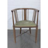 Mahogany and inlaid open armchair with upholstered seat and square tapering legs and cross