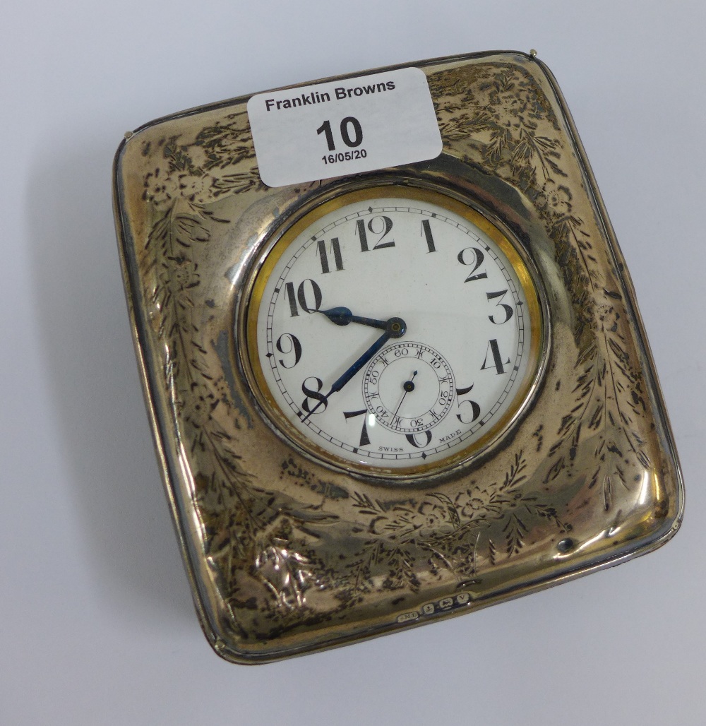 Silver watch case / frame, Birmingham 1945 containing a Goliath pocket watch (2)