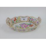 Dresden porcelain oval reticulated basket, with hand painted floral sprays and gilt edged rim,