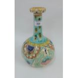 Art pottery bottle neck vase with hand painted flowers and foliage, with monogram to base, 28cm high