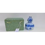 A Chinese blue and white Ming style double gourd vase, boxed, 14cm high