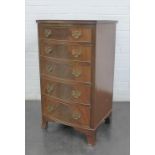 A mahogany veneered bow front chest with five graduating long drawers, 48 x 42 x 85cm