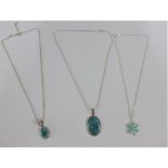 Three various silver and turquoise necklaces (3)