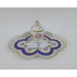 Dresden porcelain inkwell with floral garland pattern, printed backstamp, 21 cm wide