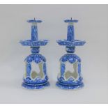 Pair of Chinese blue and white candlesticks, 23cm high