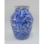 Chinese blue and white high shouldered baluster vase with banana leaf pattern , 25cm high