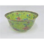 Plique a jour green glass floral patterned bowl, 18.5cm diameter