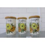 A set of Crown Devon Fielding's Tea, Coffee and Sugar pottery canisters (3)