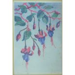 M.C Romanes Fuschias, coloured Screen print, signed in pencil and numbered 1/18, in giltwood