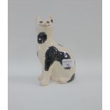 Griselda Hill black and white glazed Wemyss style cat, printed backstamps, 18cm high