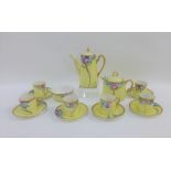 Early 20th Century Czechoslovakia handpainted coffee set comprising coffee pot, sugar bowl, cream