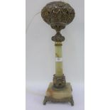 Vintage onyx table lamp base, height excluding fitting 53cm