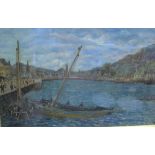 20th Century Scottish School Harbour Scene, Oil on canvas, signed and dated 1909, in glazed and