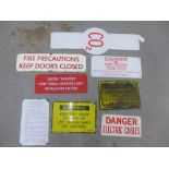 A collection of eight vintage enamel Station signs to include CO2, Fire Precautions - Keep Doors