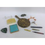 Mixed lot to include a faux tortoiseshell backed hand mirror, enamelled powder compact, miniature