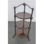 Mahogany three tier cake stand, 60cm high